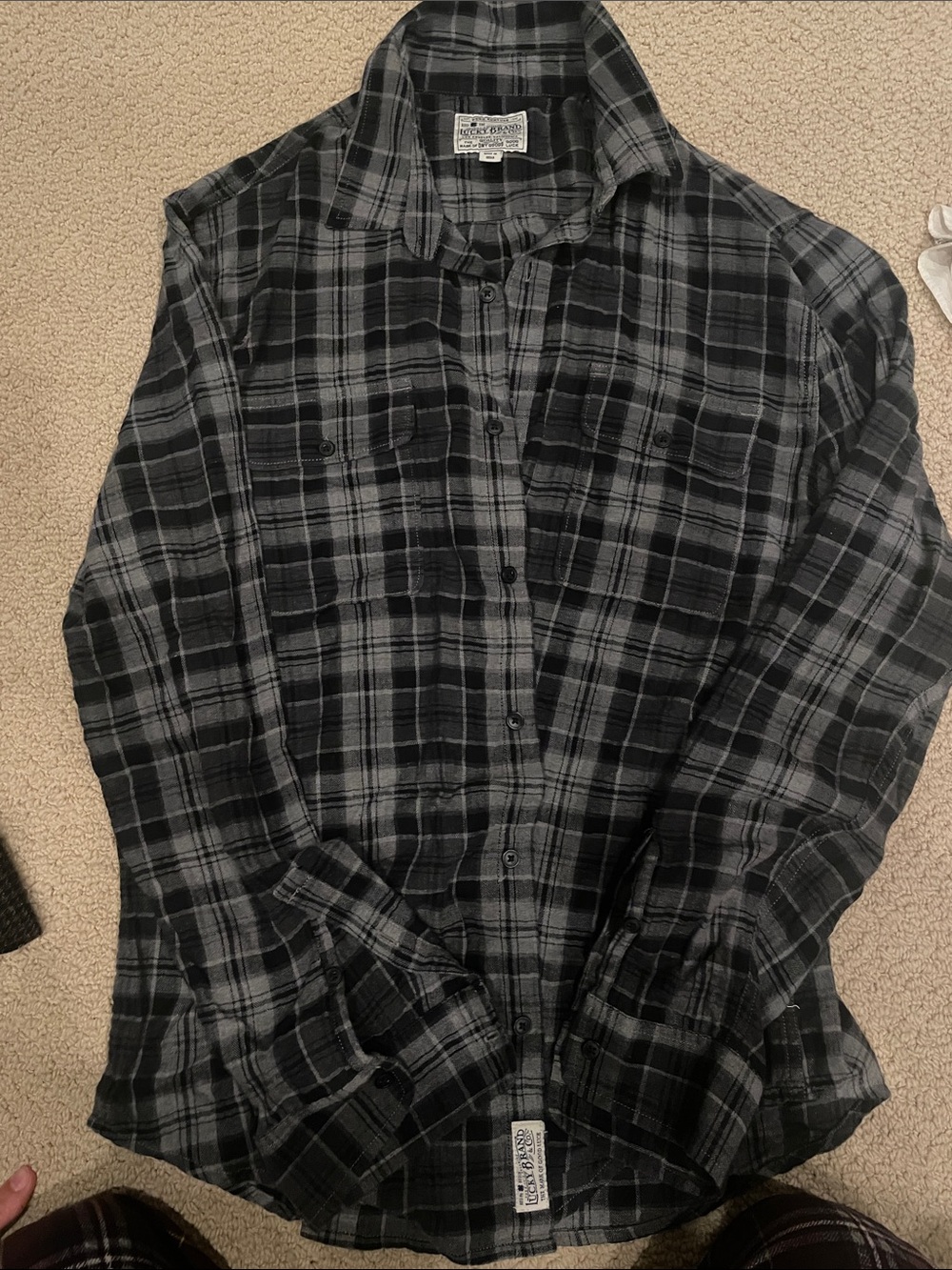 Lucky Brand Black & Gray Plaid Long-Sleeve Button-Down Shirt